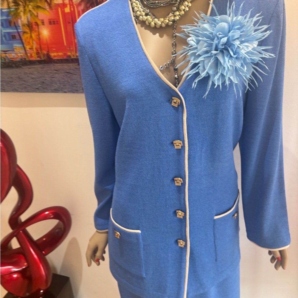 St. John skirt suit jacket blue gold 12 L buttons long - Picture 4 of 7